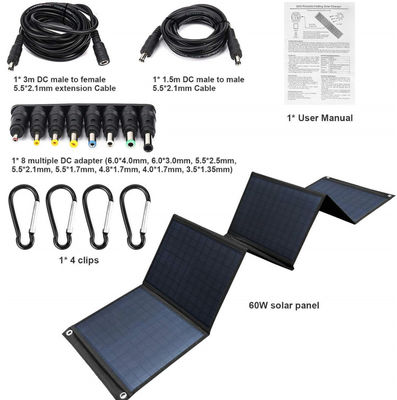 Wysokiej wydajności składany panel słoneczny 60W z 5V USB do kempingu, telefon komórkowy
